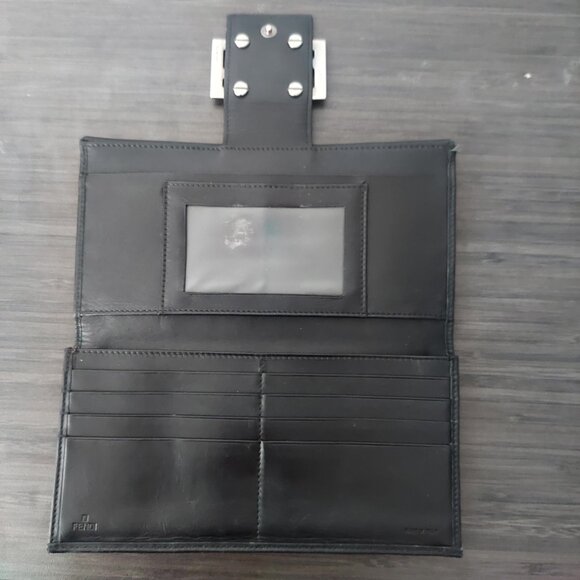 Authentic FENDI Zucchino Long Canvas Wallet FF Monogram Black + Silver Hardware - Picture 8 of 16